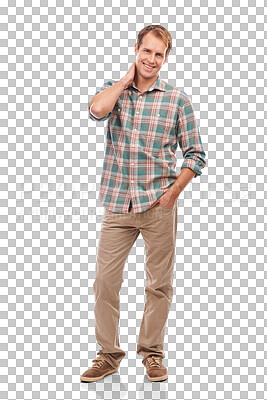 Buy stock photo Fashion, portrait and man smile with trendy clothes on isolated, transparent and png background. Fashionable, stylish and face of male model posing confident with cool outfit, expression and casual