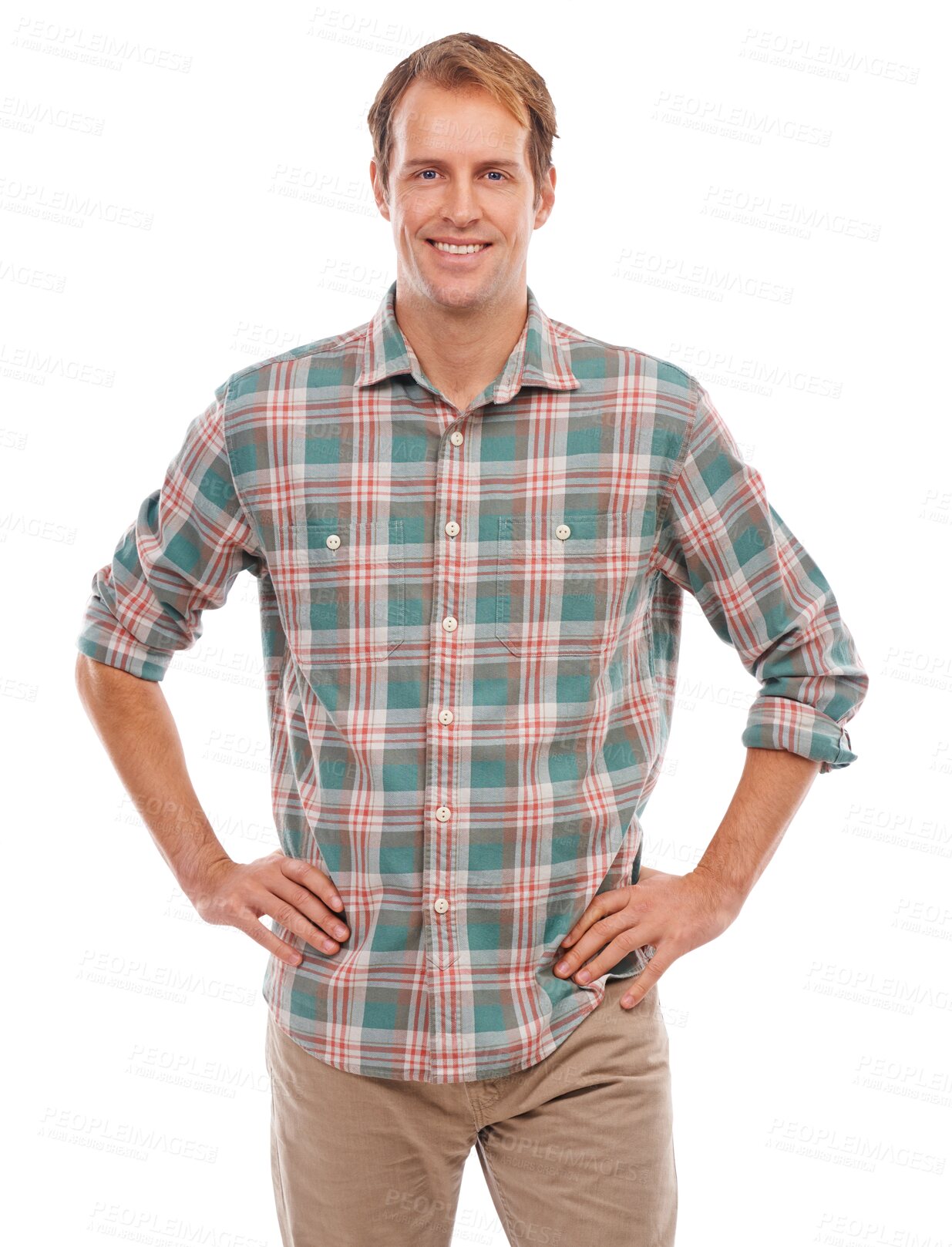 Buy stock photo Fashion, smile and portrait of a happy man calm standing with style isolated in a transparent or png background. Aesthetic, clothes and attractive male person in a vintage shirt or casual clothes