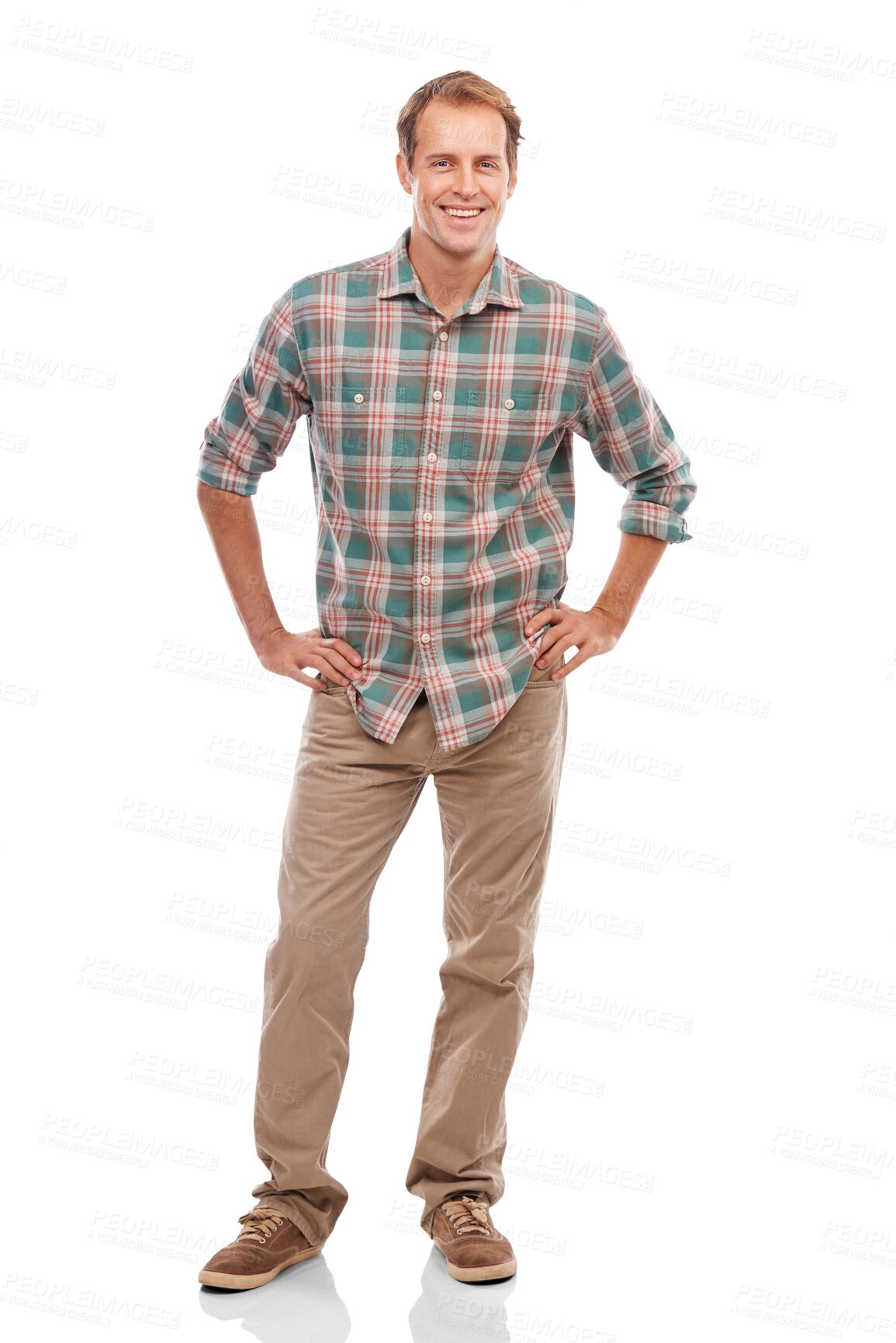 Buy stock photo Fashion, happy and portrait of a man calm standing with style isolated in a transparent or png background. Aesthetic, clothes and smile of attractive male person in a vintage shirt or casual clothes