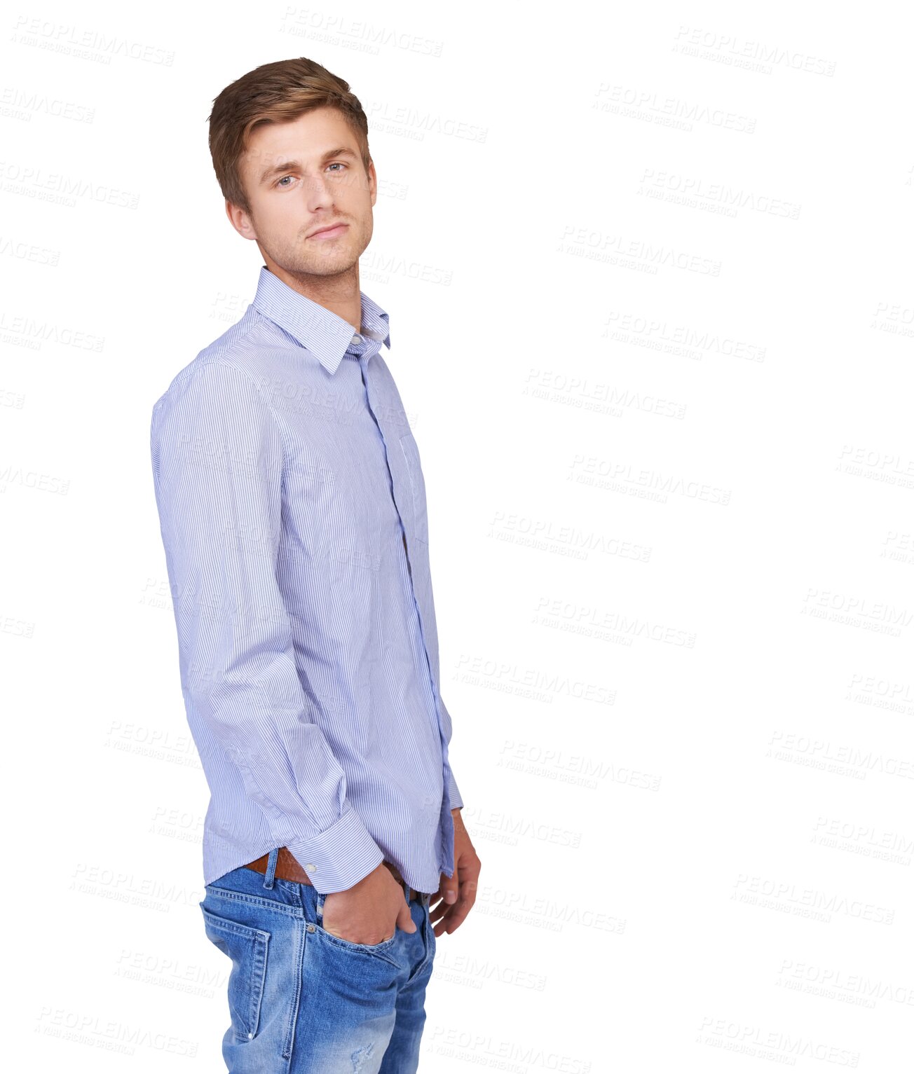 Buy stock photo Fashion, cool and portrait of a man confident and calm with style isolated in a transparent or png background. Shirt, attractive and masculine young male person relax, proud and sexy aesthetic