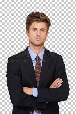 Buy stock photo Business man, serious portrait and suit with corporate confidence isolated on a transparent, png background. Work, professional and young male person with worker and job pride with lawyer employee