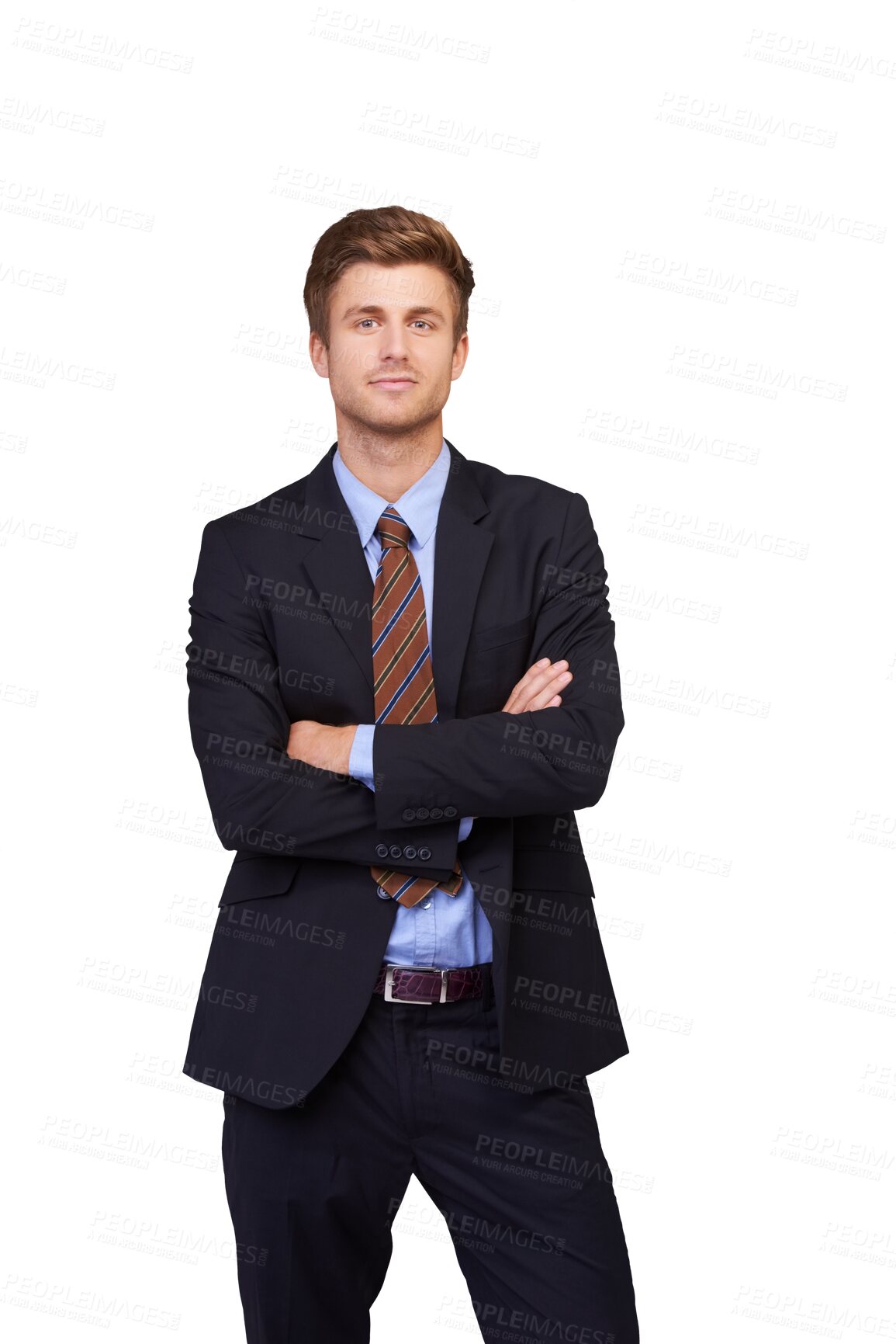 Buy stock photo Serious, arms crossed or portrait of businessman with professional, corporate or leadership. Power, confident finance attorney or proud male lawyer in suit isolated on transparent png background