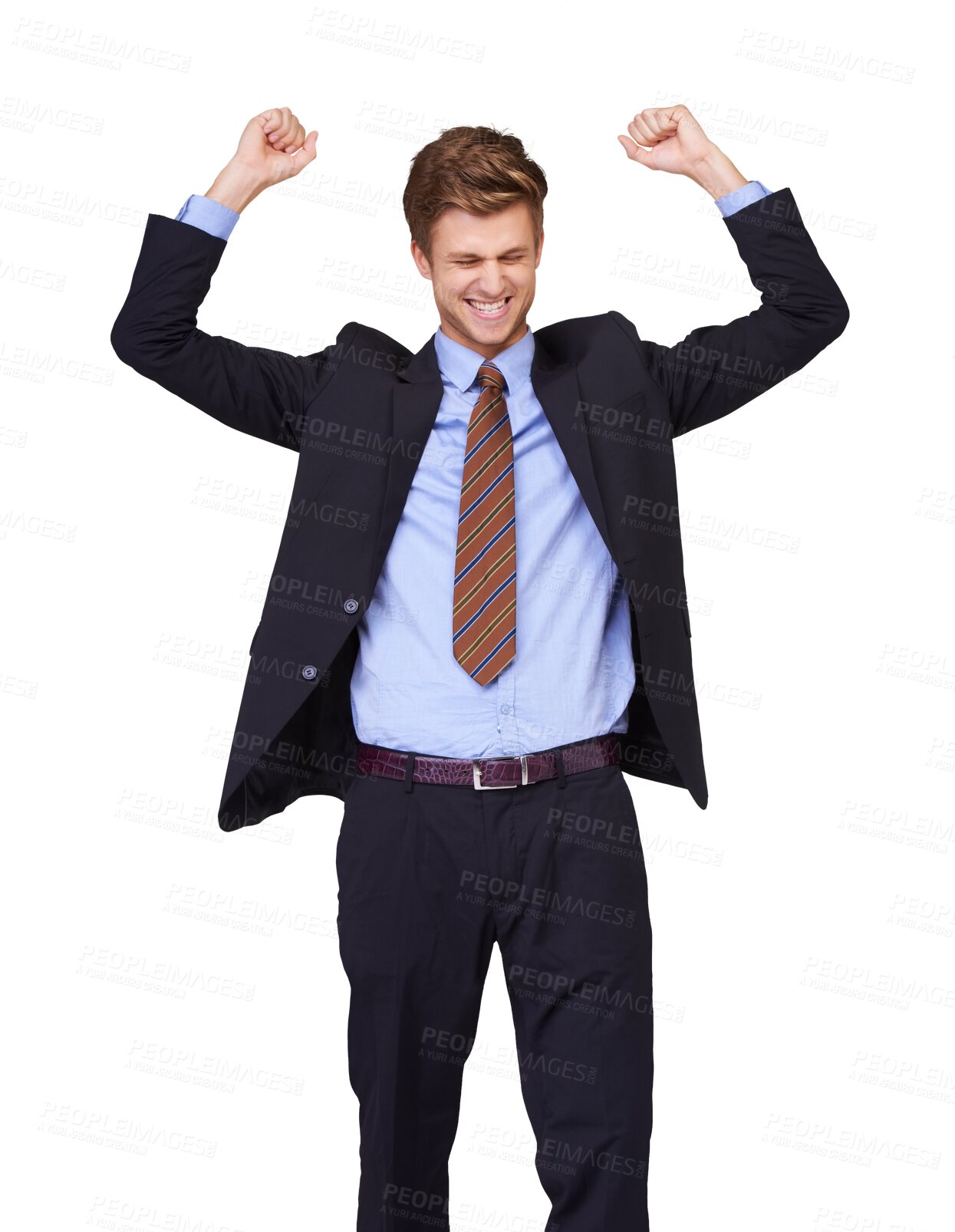 Buy stock photo Success, happy and portrait of entrepreneur celebrate, happy and excited isolated in transparent or png background. Corporate, wow and professional businessman or worker winner of profit opportunity