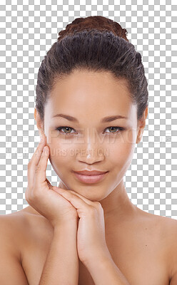 Buy stock photo Skincare, beauty and natural portrait of woman on isolated, png and transparent background. Dermatology, salon aesthetic and face of female person with cosmetics, makeup and healthy skin for wellness