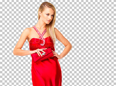 Glamourous woman in red evening dress