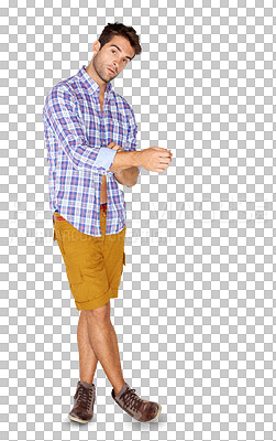 Buy stock photo Portrait, casual and man with fashion, stylish clothes and guy isolated against a transparent background. Full body, male person or model with style, png or streetwear with confidence and aesthetic