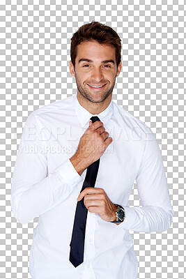 Buy stock photo Portrait, business and man with a smile, tie and formal guy isolated against a transparent background. Face, male person and model with style, clothes and wellness with png, fashion and corporate