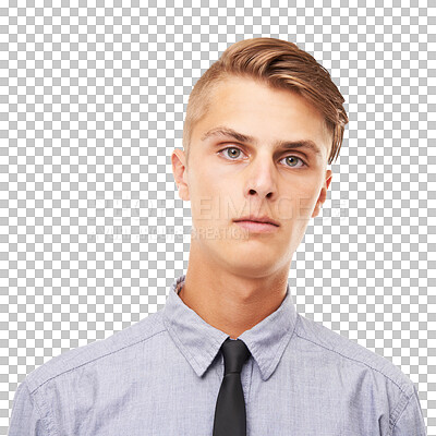 Buy stock photo Portrait, serious and man with a career, business and guy isolated against a transparent background. Face, male person or model with formal wear, Canada and professional with png, tough and employee