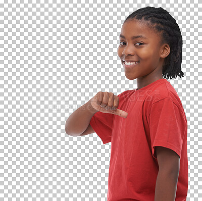 Buy stock photo Happy, portrait and boy with hand to sign to ok to you, fashion or children on isolated, transparent or png background. Studio, smile and happiness of cool African gen z, kid in middle school