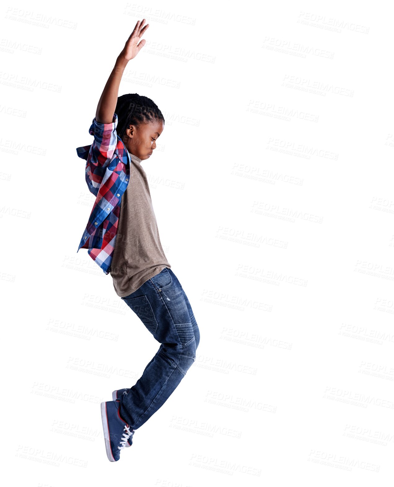 Buy stock photo Talent, music and child hip hop dancer dancing isolated in a transparent or png background feeling excited with energy. Dance, African and boy kid with creative skill ready for breakdance performance