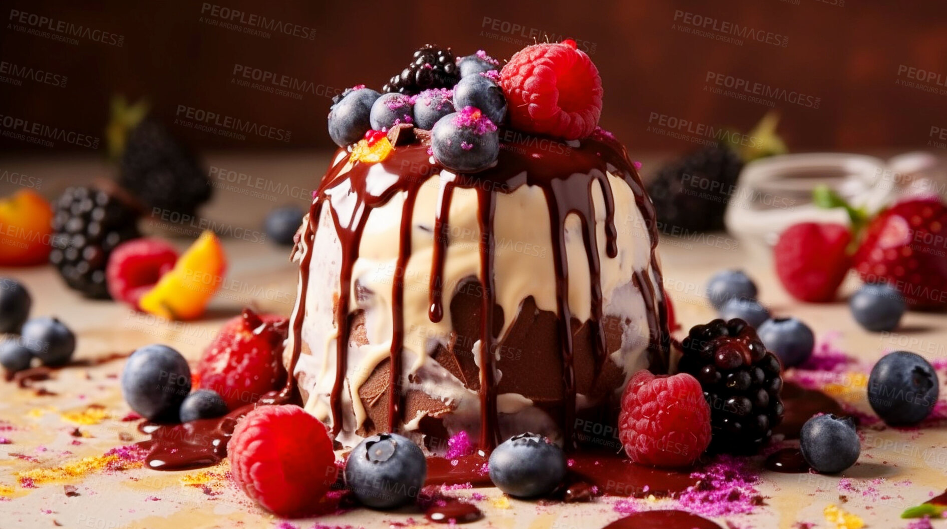 Buy stock photo Dairy, summer and food with gelato on table for sugar, wellness and diet. Ai generated, sweets and cafe snack with confectionery ice cream on background for ice cream, treat and dessert