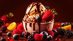 Dairy, summer and treat with gelato on table for sugar, wellness and diet. Ai generated, sweets and cafe snack with confectionery ice cream on background for ice cream, food and dessert