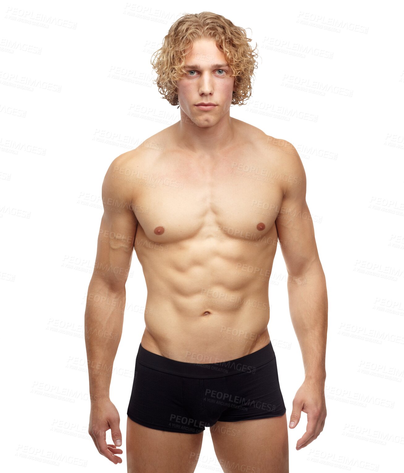 Buy stock photo Portrait, muscle and body of man in underwear isolated on a transparent png background. Abs, serious and strong model or athlete with health, fitness and bodybuilder workout or sports in Switzerland