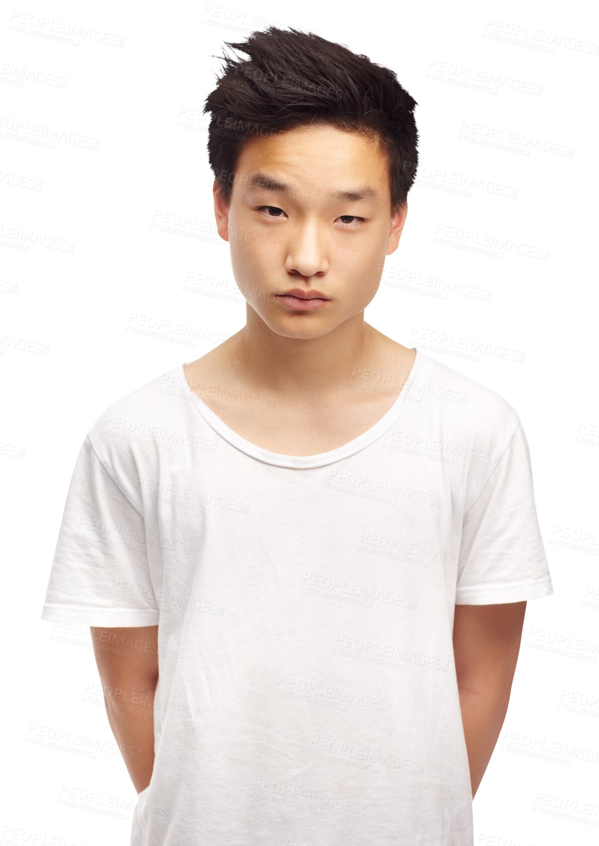 Buy stock photo Fashion, confident and portrait of serious Asian man with style on png, isolated and transparent background. Handsome, attitude and young male person in casual clothes, modern outfit and tshirt