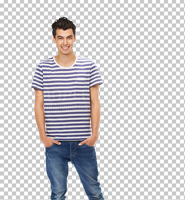 Buy stock photo Young teenager, confidence or portrait with jeans, fashion and cool gen z aesthetic. Guy, model and teen person with trendy clothes, lifestyle and happy isolated on transparent, png background