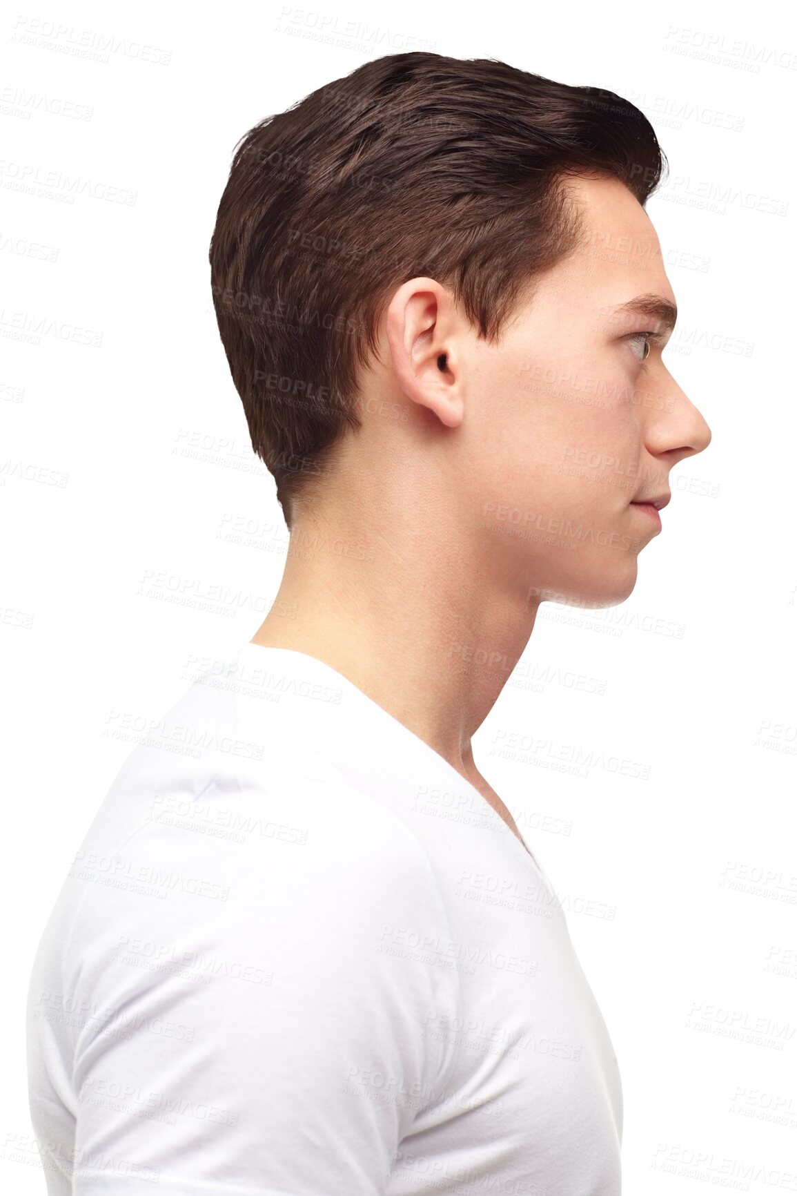 Buy stock photo Fashion, face and serious profile of man with confidence, thinking and modern hipster pose. Model, male person and casual, stylish and trendy clothes with isolated on transparent, png background