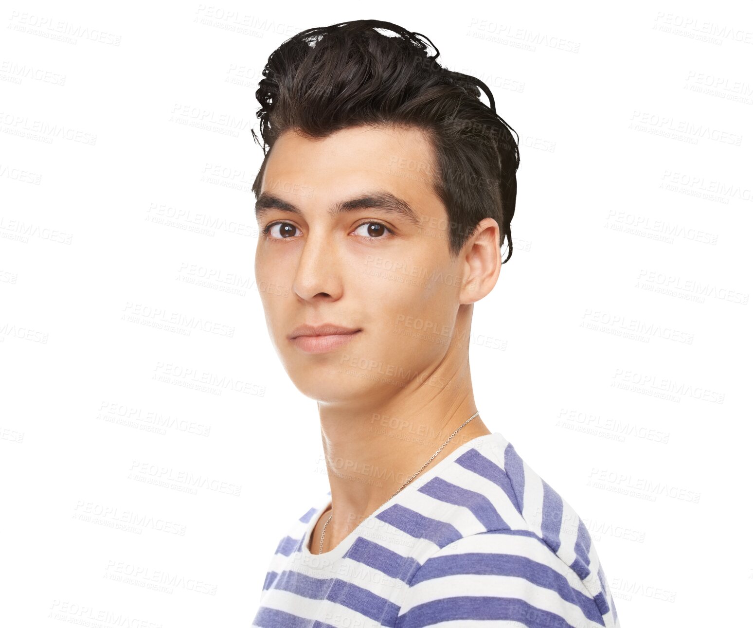 Buy stock photo Fashion, smile and portrait of young man with confidence, attractive student isolated on transparent png background. Youth, pride and face of happy male model in trendy casual clothes at university.