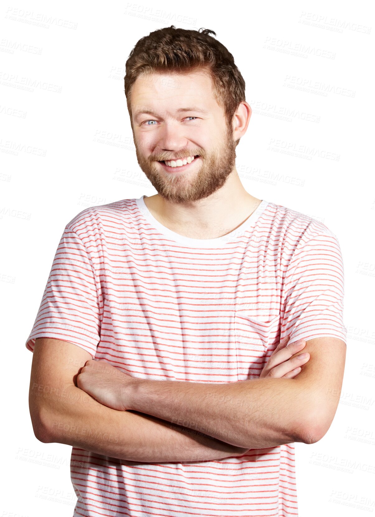 Buy stock photo Fashion, style and portrait of man with arms crossed, confidence and student isolated on transparent png background. Youth, pride and face of male person with trendy casual clothes for university.