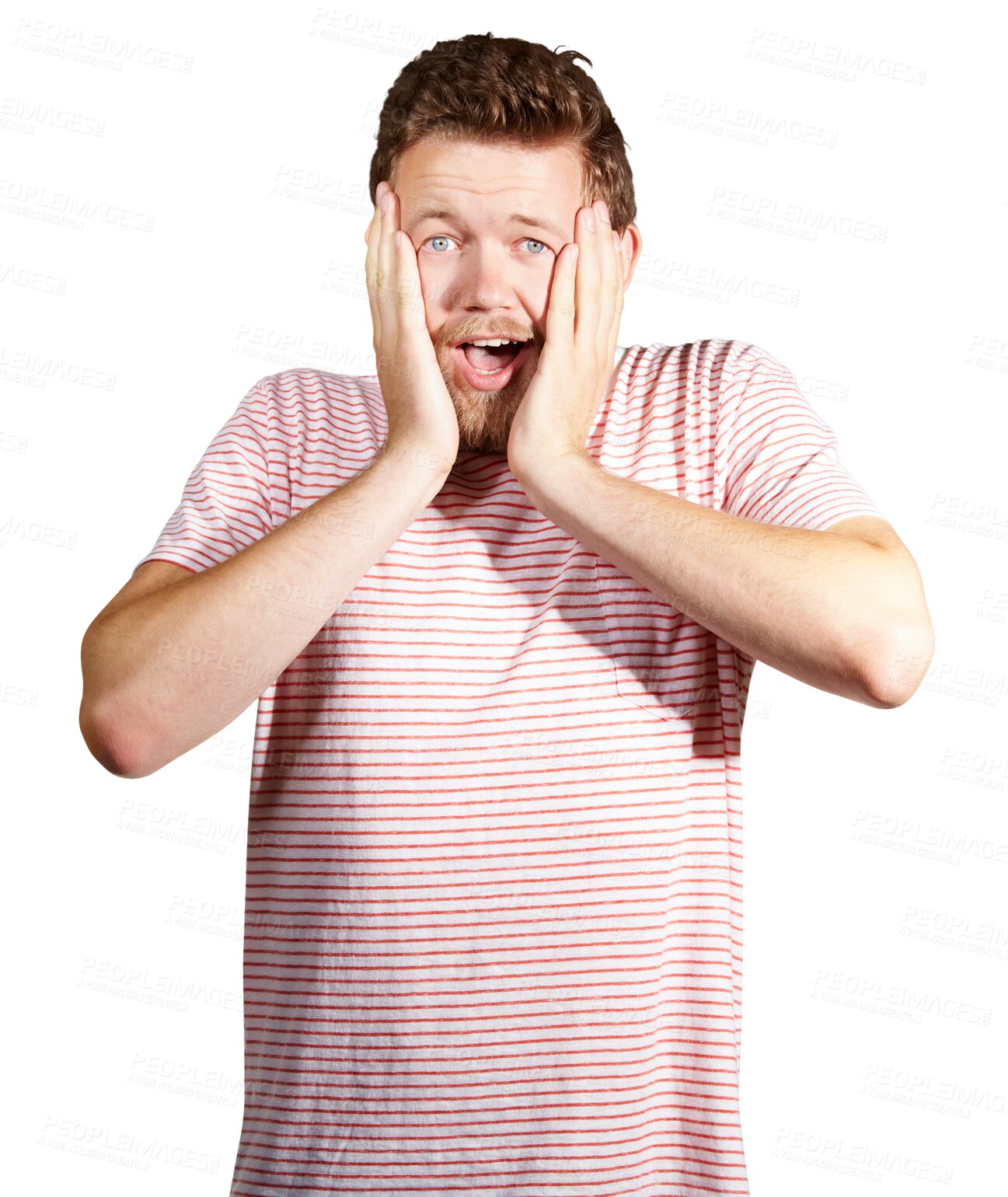 Buy stock photo Wow, wtf and portrait of man with news, discount or fashion sale on isolated, transparent and png background. Omg, face and surprised male shocked by announcement, deal or coming soon promotion info