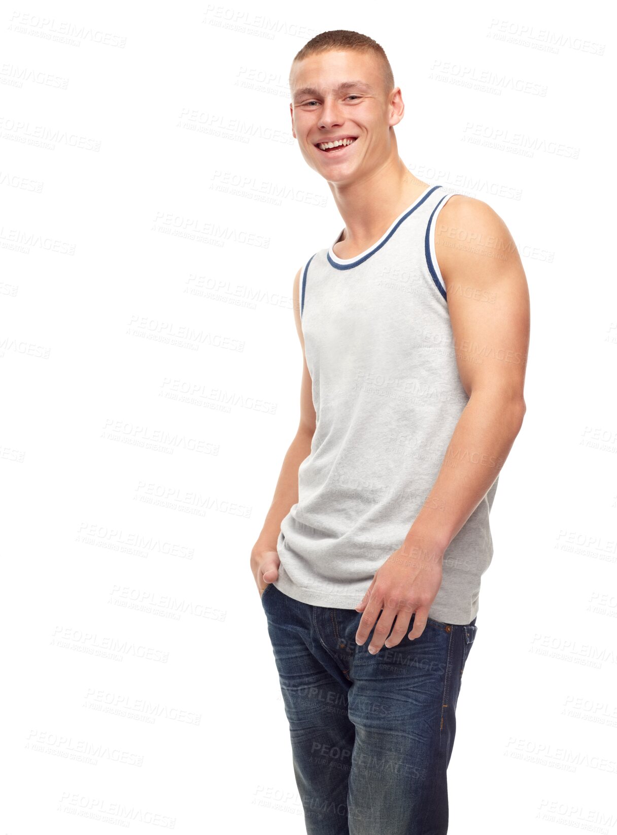 Buy stock photo Fashion, happy portrait of young man and confidence for student and isolated on transparent png background. Youth, pride and face of male person with smile, trendy casual clothes for university style