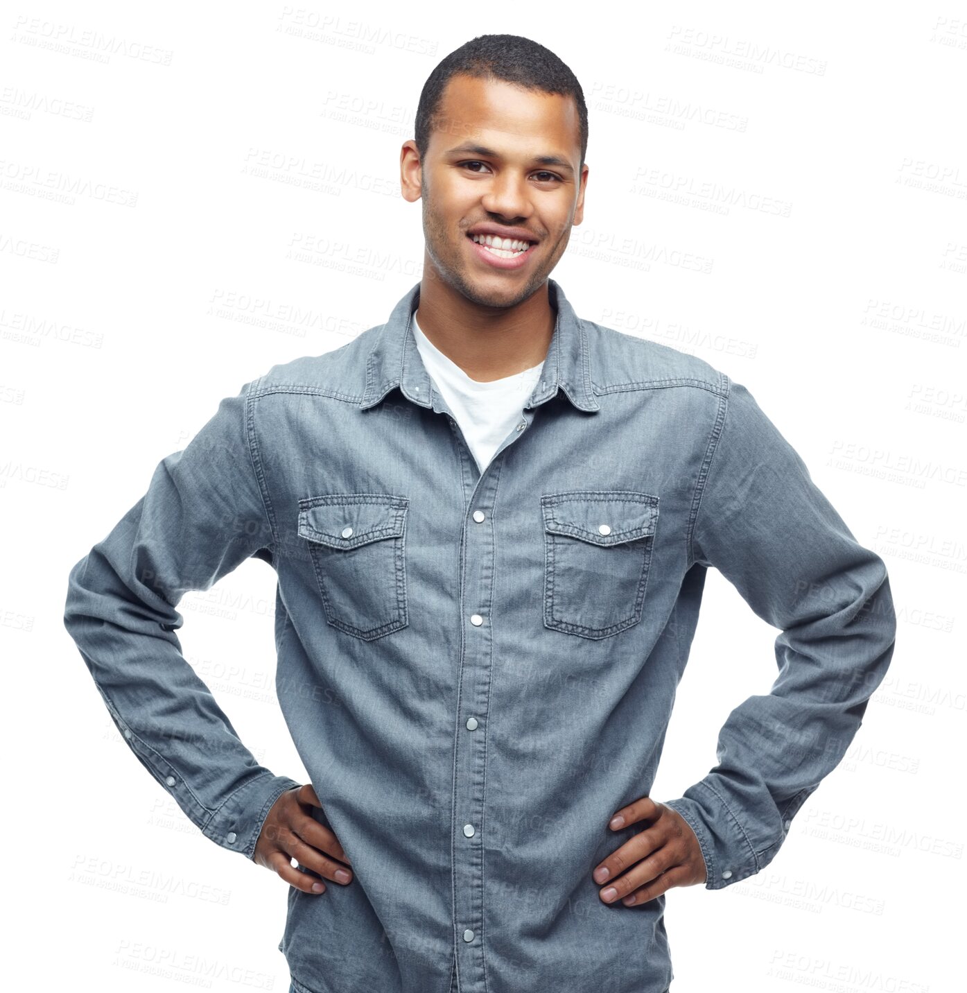 Buy stock photo Happy, fashion and portrait of black man on png for casual, trendy and pride. Confidence, manager and professional with person isolated on transparent background for attitude and creative style