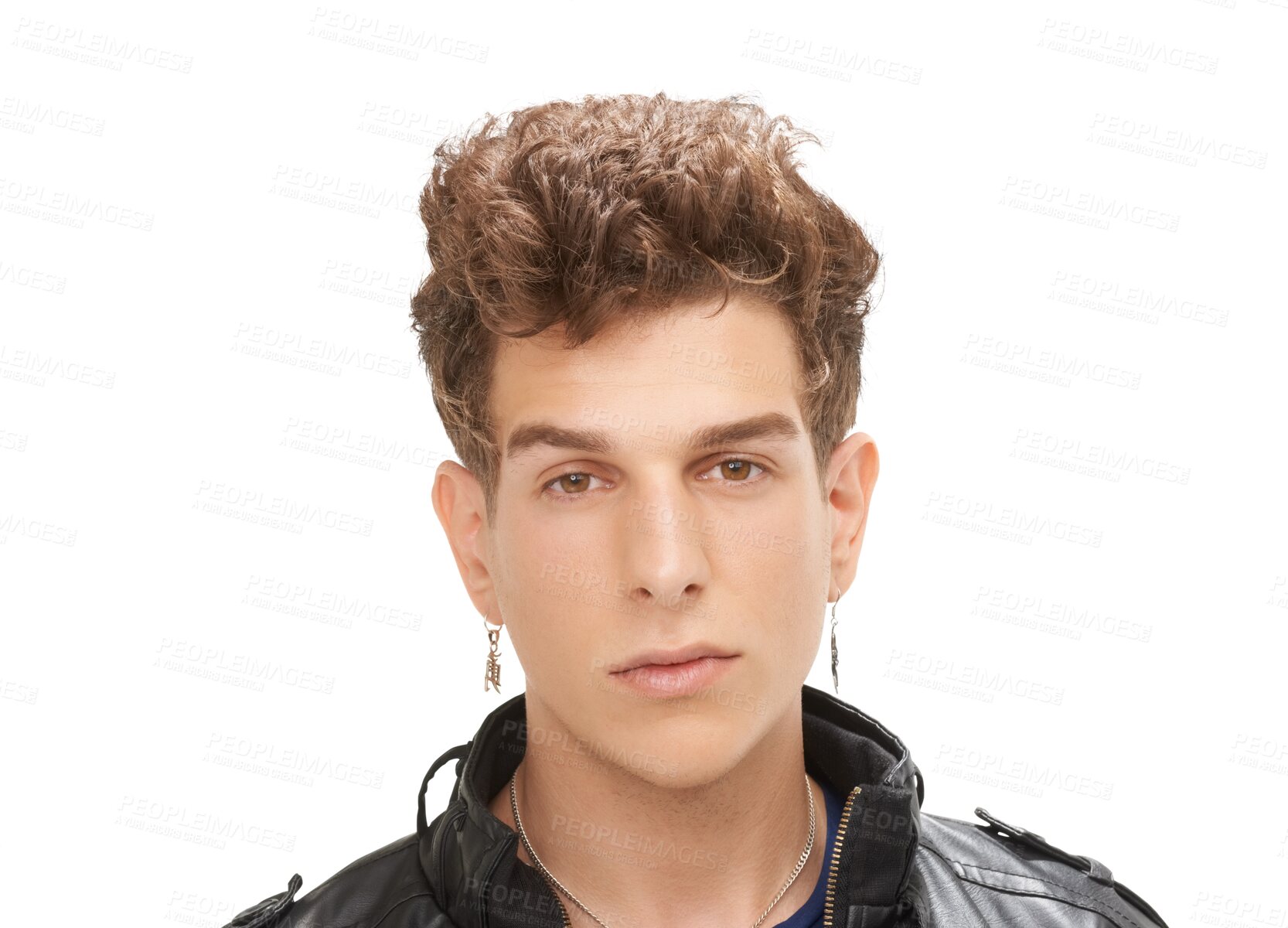 Buy stock photo Fashion, style and punk, portrait of man with confidence, attractive student and isolated on transparent png background. Youth, pride and face of male person with trendy rebel clothes for university.
