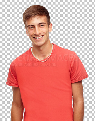 Buy stock photo Fashion, style and portrait of trendy happy man with confidence, student youth and isolated on transparent png background. Smile, pride and face of male person with young casual clothes at university