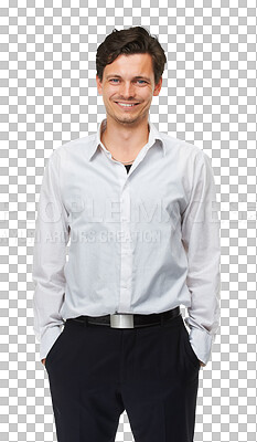 Buy stock photo Manager, smile and portrait of business man on png for casual, trendy and pride. Confidence, fashion and professional with person isolated on transparent background for attitude and creative style