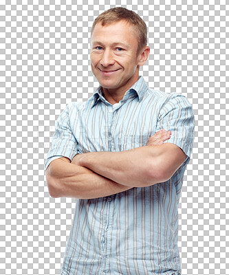 Buy stock photo Smile, style and portrait of man with confidence, happiness and real person at job isolated on transparent png background. Youth, pride and face of male with casual clothes to relax in modern career 