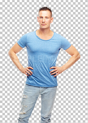 Buy stock photo Style, serious and portrait of a man with a casual, trendy and stylish outfit with confidence. Handsome, cool and young male model from Canada with edgy fashion isolated by transparent png background