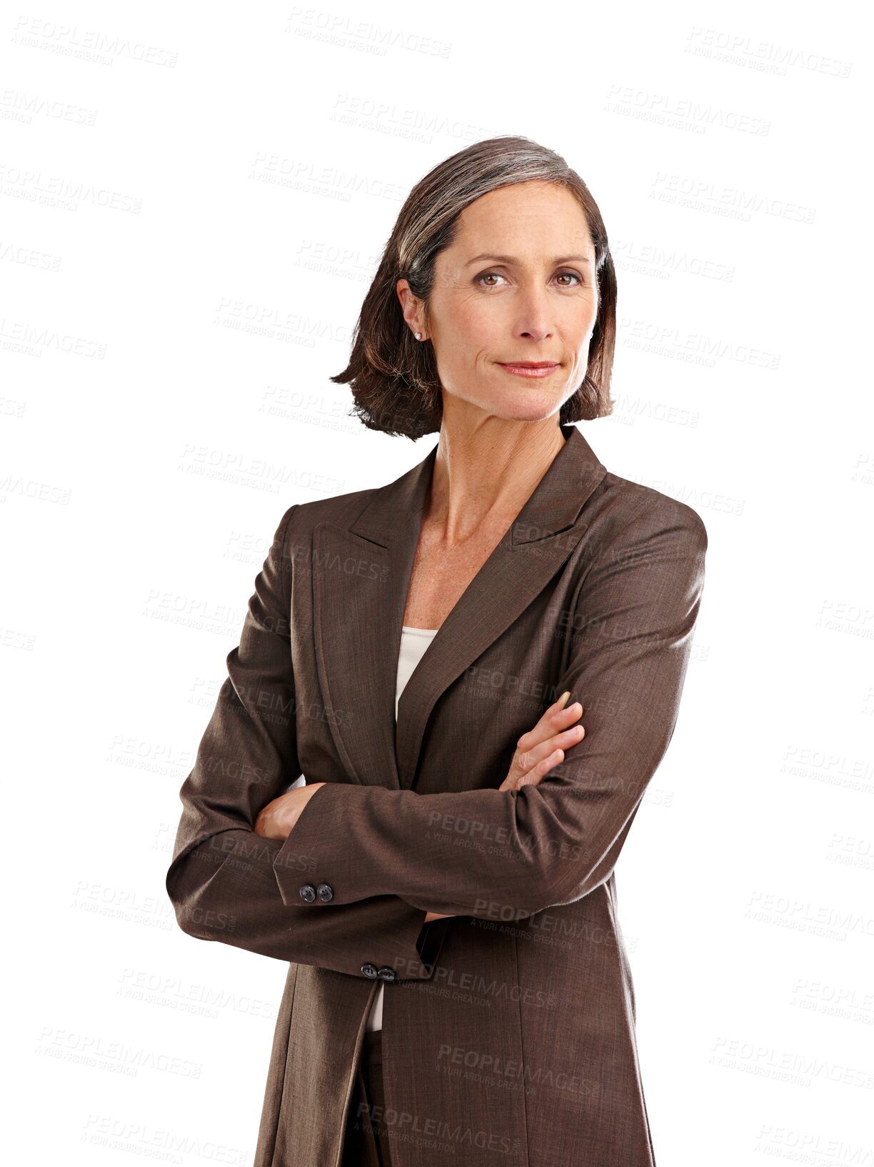 Buy stock photo Portrait, business woman and leader with arms crossed in isolated on transparent, png background. Face, boss and mature female ceo, professional or executive from Australia with confidence and pride