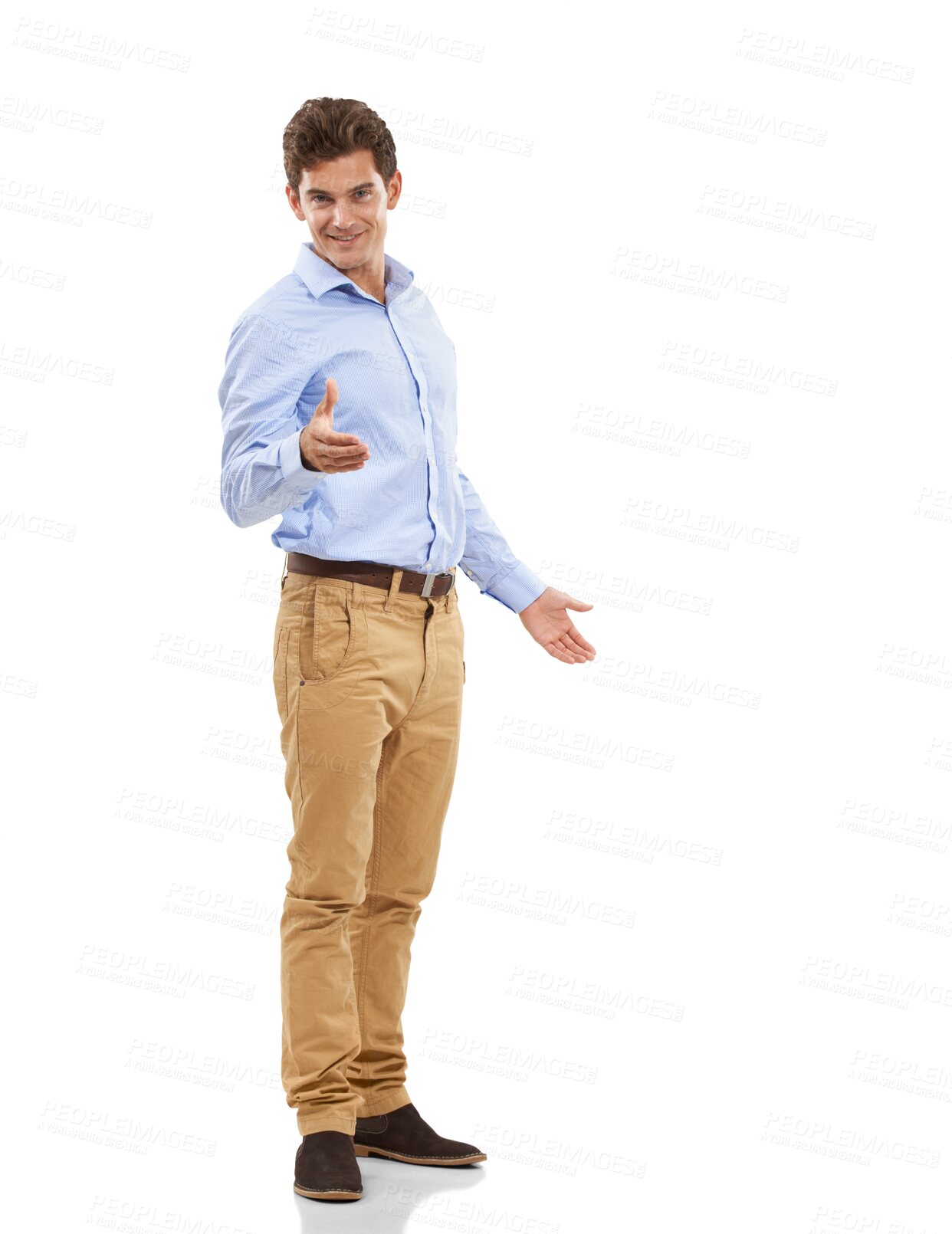 Buy stock photo Handshake, offer and business man introduction, hello or welcome isolated on a transparent, png background. Portrait of corporate person shaking hands in pov meeting, deal success and congratulations