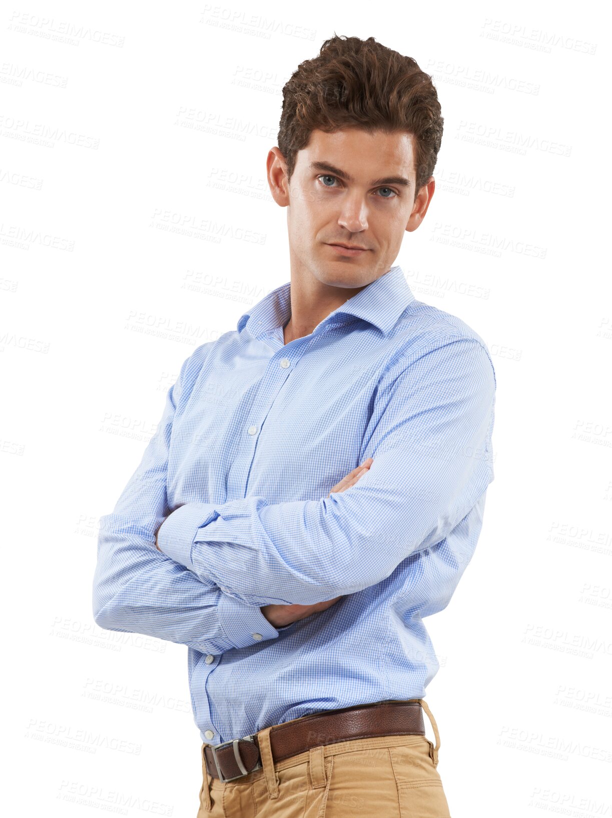 Buy stock photo Confidence, arms crossed and portrait of a businessman with corporate job on isolated, transparent or png background. Professional, man or manager standing or serious face of an entrepreneur