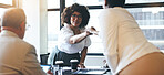 Business people, handshake and meeting for introduction, teamwork success or welcome at the office.  women shaking hands for team greeting, deal or agreement together at the conference