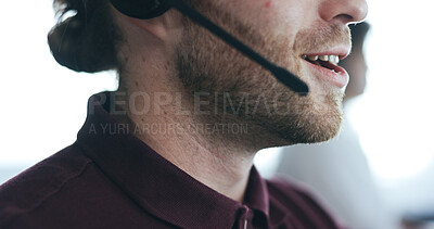 Call center, customer service and portrait of a man with a headset and smile for crm, advice and support. Male consultant in office for telemarketing, salesman and help desk or contact us agent