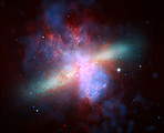 Spitzer x-ray visible infrared view of M82