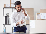 Phone call, logistics conversation and business man speaking about delivery, distribution or shipping negotiation. Retail supply chain, ecommerce or corporate person consulting with cellphone contact