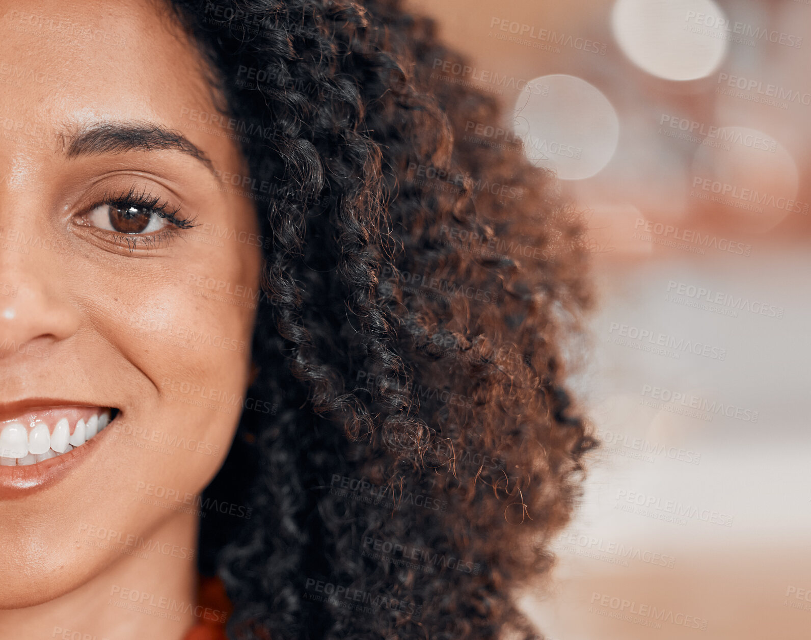 Buy stock photo Business woman, smile and portrait closeup with confidence, work pride and happy. Worker, professional and female employee from Brazil at company with face and ready for creative job with bokeh