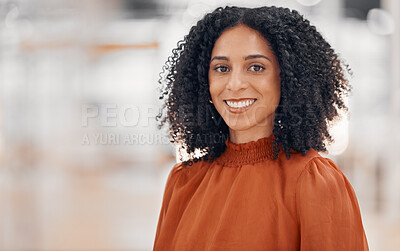 Buy stock photo Portrait, business and woman with a smile, career ambition and confidence with consultant, happy or entrepreneur. Face, female person or employee with mockup space, corporate or Jamaican professional