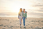 Love, beach and sunset, lesbian couple walking together on sand mockup, sunset holiday and hug on date. Lgbt women, bonding and relax on ocean vacation with romance, pride and happy nature travel.
