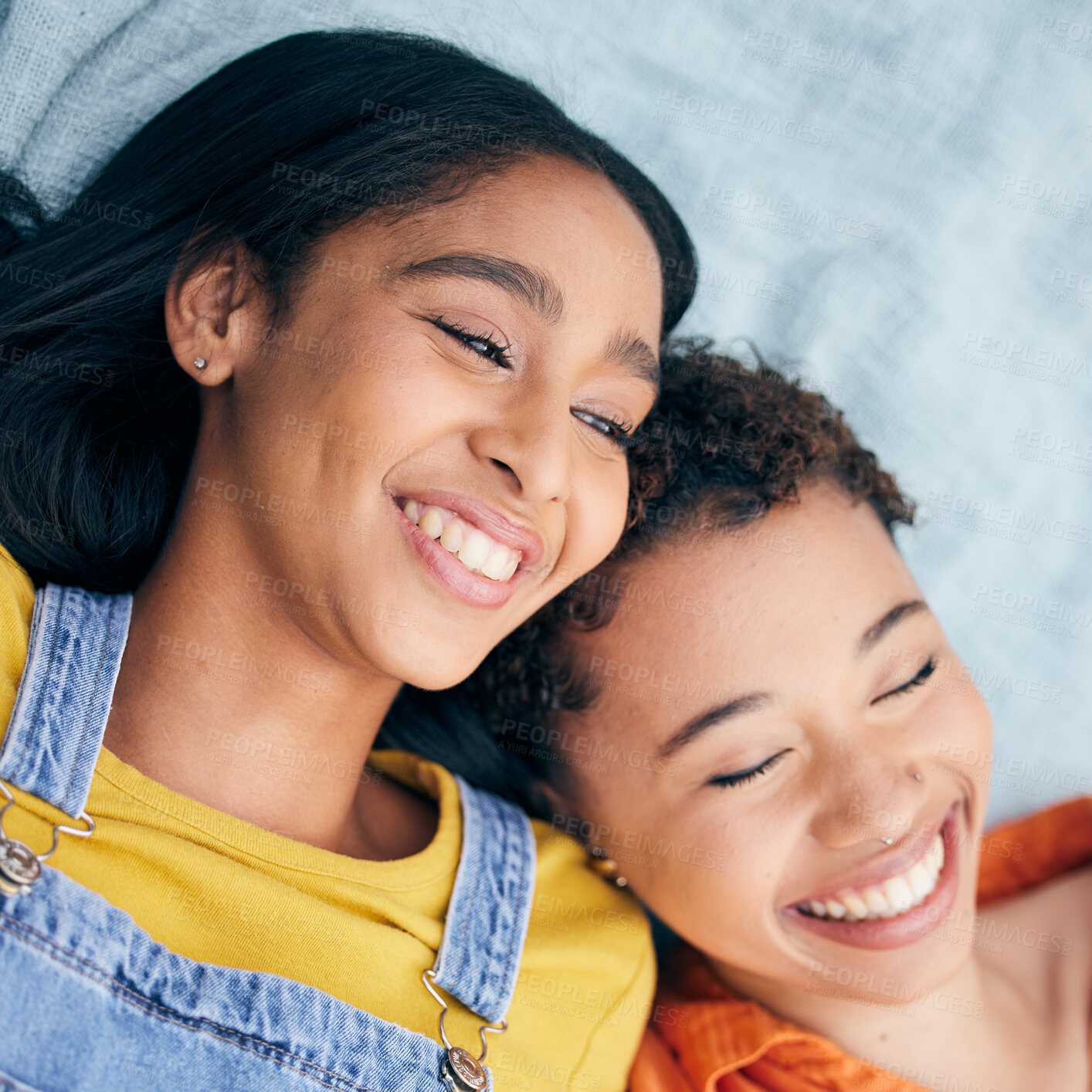 Buy stock photo Lesbian, couple and woman happy in a park with freedom, care and bonding on picnic outdoor. Gay, love and face of queer female partners on a blanket in a forest smile, talking and enjoying weekend