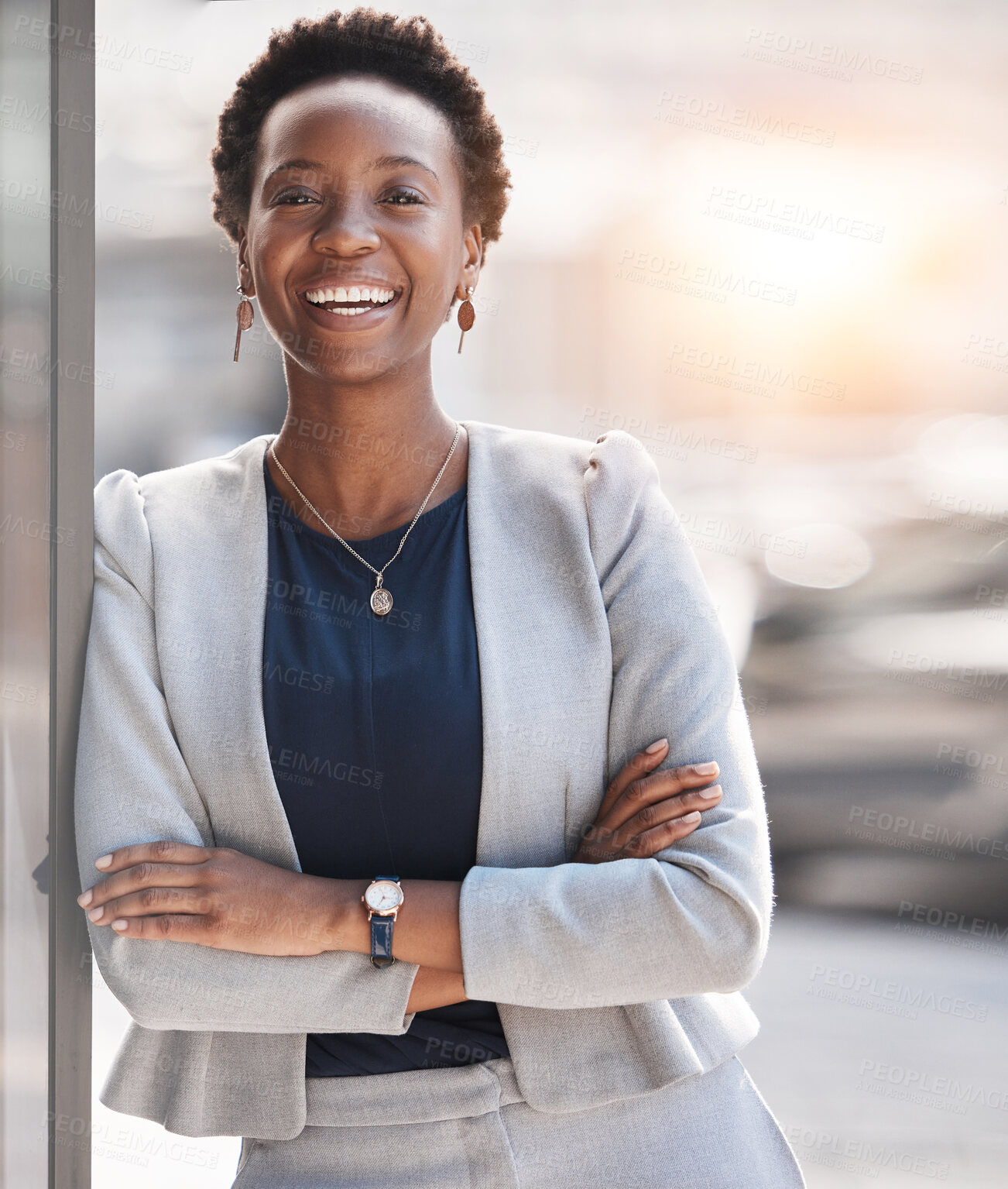 Buy stock photo Smile, happy and portrait of black woman accountant confident and ready for finance company growth or development. African, corporate and young employee or entrepreneur in Nigeria startup business
