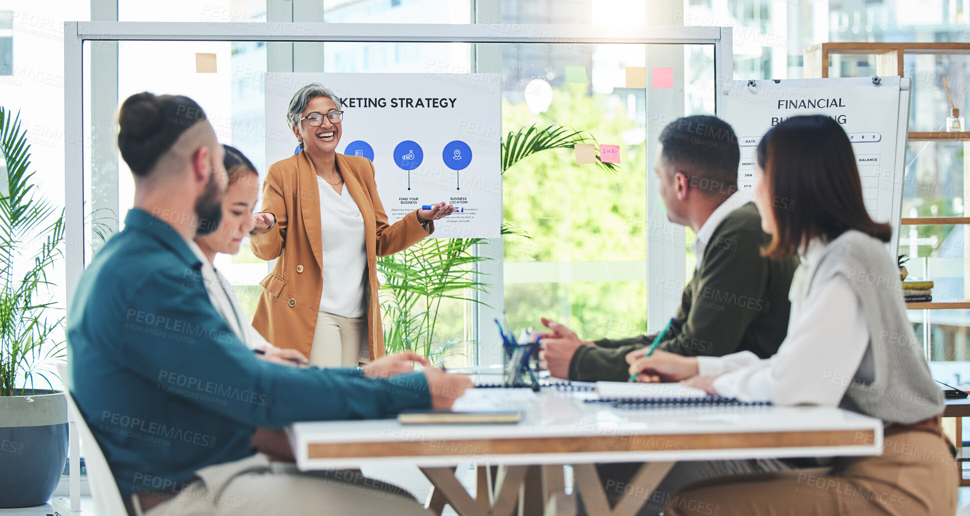 Buy stock photo Business people meeting, group and speaker presentation, CEO speech and talking to staff, brainstorming or planning. Collaboration, marketing strategy and team manager discussion on advertising sales