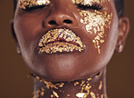 Cosmetics Portrait Black Woman Gold Makeup Brown Background Glitter Paint  Stock Photo by ©PeopleImages.com 671840874