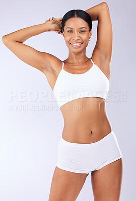 Portrait, healthy and woman in a bikini, self care and fitness on a white  studio background. Person, girl and model with wellness, weightloss or  exercise with aesthetic, training and workout goals