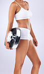 Stomach, health and woman in studio with scale for healthy body, wellness and exercise. Fitness, lose weight and closeup of person on white background in underwear for diet, detox and measuring tool