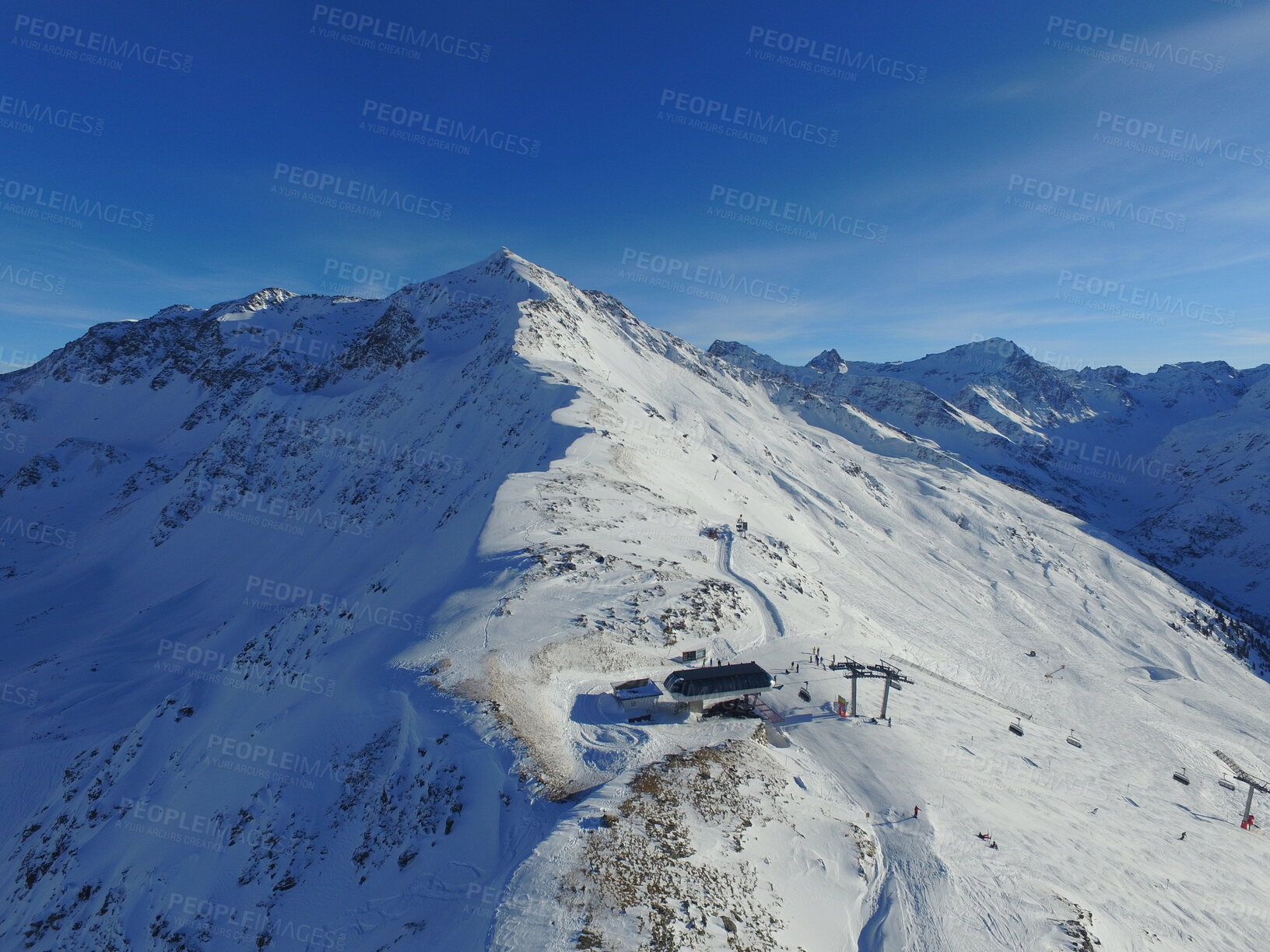 Buy stock photo Mountains, snow and the Swiss Alps in winter for travel, holiday or vacation with a view of nature. Environment, landscape and freedom in a remote location during the cold weather season in Europe