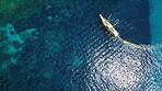 Aerial, boat and sailing in water, summer on ocean holiday and relax in freedom with nature from above. Yacht vacation, travel in Croatia and tropical cruise on sea adventure to island in sunshine.