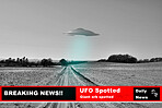 News, nature and broadcast of a ufo on television for science fiction or information on earth. Sky, universe and a spaceship or futuristic alien glow for fantasy or knowledge of the galaxy on tv