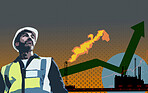 Poster, construction worker and industrial growth with a man on a vector background for design or architecture. Graphic, illustration or art with a male architect on a building site for development